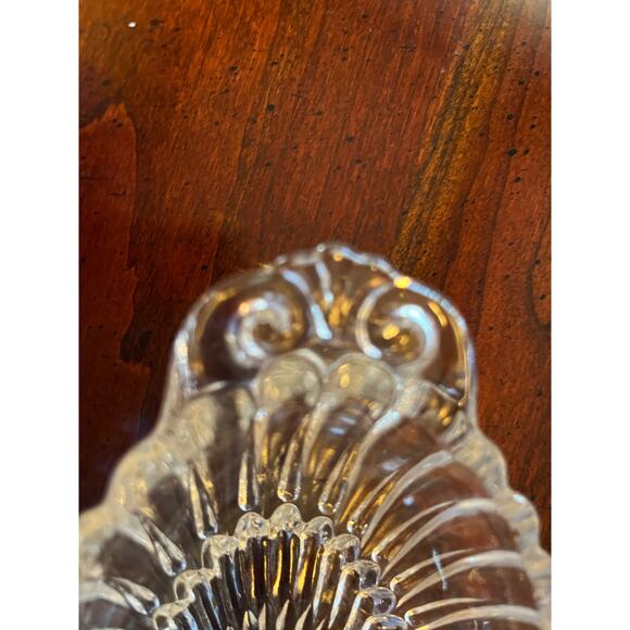 MCM glass bowl‎ with handles 8" long cut glass scroll pattern - Picture 2 of 3